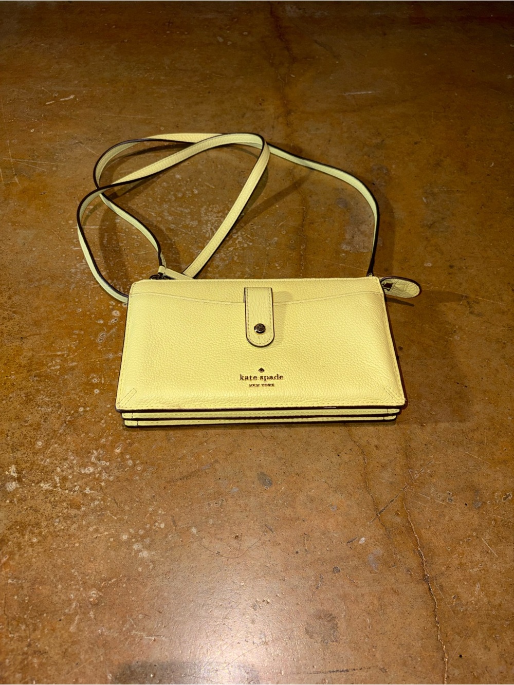 Kate Spade Yellow Pebbled Leather Crossbody Wallet